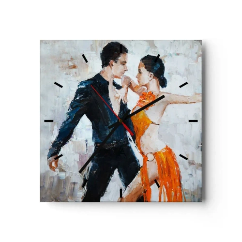 Väggklocka, Klocka Arttor 30x30 cm - Dirty dancing - Abstraktion, Dansa, Tango, Dansare, Konst, Kvadrat, Urtavla sträck, Till vardagsrum, Till sovrum, Vit, Svart, C3AC30x30-3772