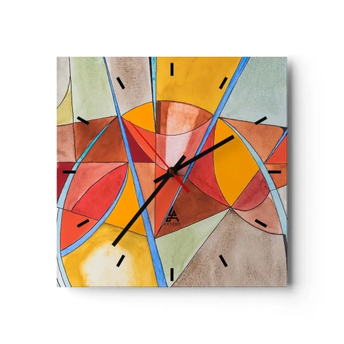 Väggklocka, Klocka Arttor 30x30 cm - Karusell, drömmarnas karusell - Abstraktion, Konst, Modernt Mönster, Grafik, Konstnärlig Konst, Kvadrat, Urtavla sträck, Till vardagsrum, Till sovrum, Röd, Orange, C3AC30x30-3960