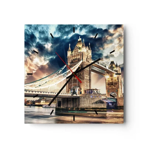 Väggklocka, Klocka Arttor 30x30 cm - Monument över viktorianska imperiet - Stad, London, Arkitektur, Bro, England, Kvadrat, Urtavla sträck, Till vardagsrum, Till sovrum, Blå, Brun, C3AC30x30-2438