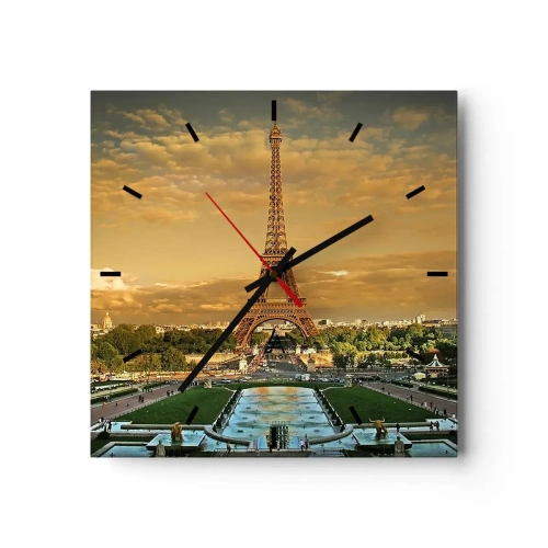 Väggklocka, Klocka Arttor 30x30 cm - Paris drottning - Städer, Paris, Eiffeltornet, Arkitektur, Frankrike, Kvadrat, Urtavla sträck, Till vardagsrum, Till sovrum, Brun, Grön, C3AC30x30-0435
