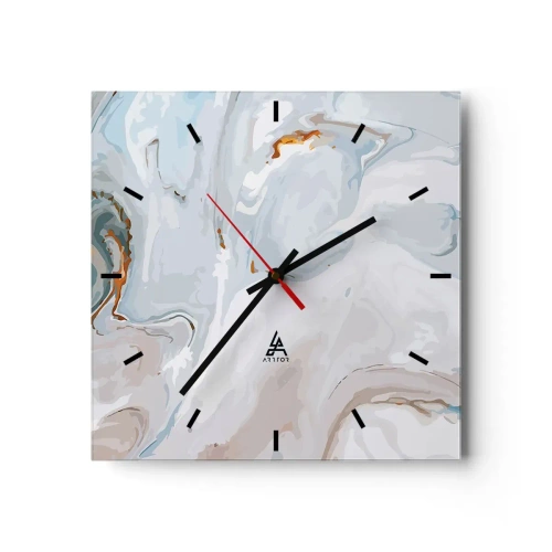 Väggklocka, Klocka Arttor 30x30 cm - Utbuktande vithet - Abstraktion, Konst, Modernt Mönster, Konstnärlig Konst, Harts, Kvadrat, Urtavla sträck, Till vardagsrum, Till sovrum, Vit, Orange, C3AC30x30-4052