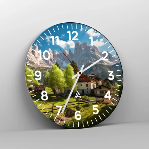 Väggklocka - Klocka på glas - Alpin idyll - 30x30 cm