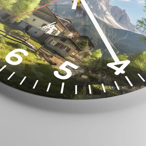 Väggklocka - Klocka på glas - Alpin idyll - 30x30 cm