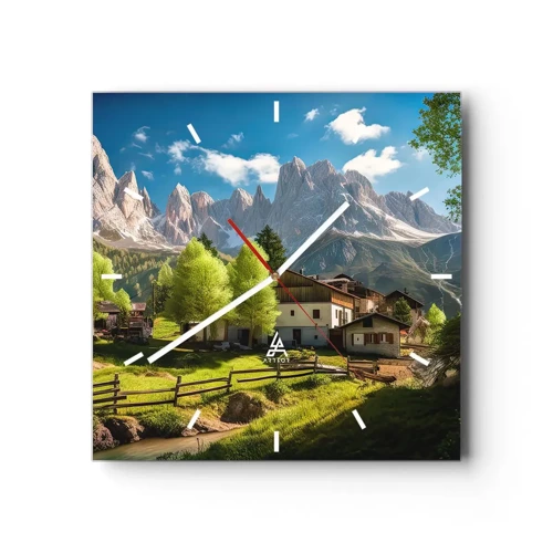 Väggklocka - Klocka på glas - Alpin idyll - 40x40 cm