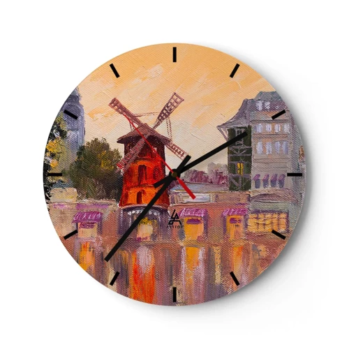 Väggklocka - Klocka på glas - Ikoner av Paris – Moulin Rouge - 30x30 cm