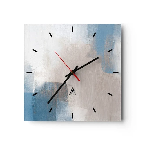 Väggklocka - Klocka på glas - Rosa abstraktion bakom en blå slöja - 30x30 cm