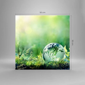 Glastavla - Bild på glas - Grön planet - 50x50 cm