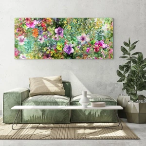 Glastavla - Bild på glas - Ta en dopp i blommorna - 140x50 cm