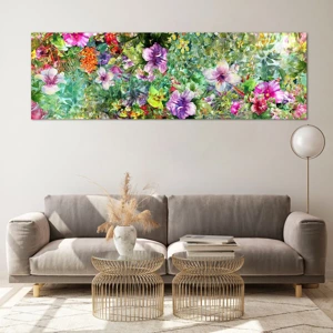 Glastavla - Bild på glas - Ta en dopp i blommorna - 160x50 cm